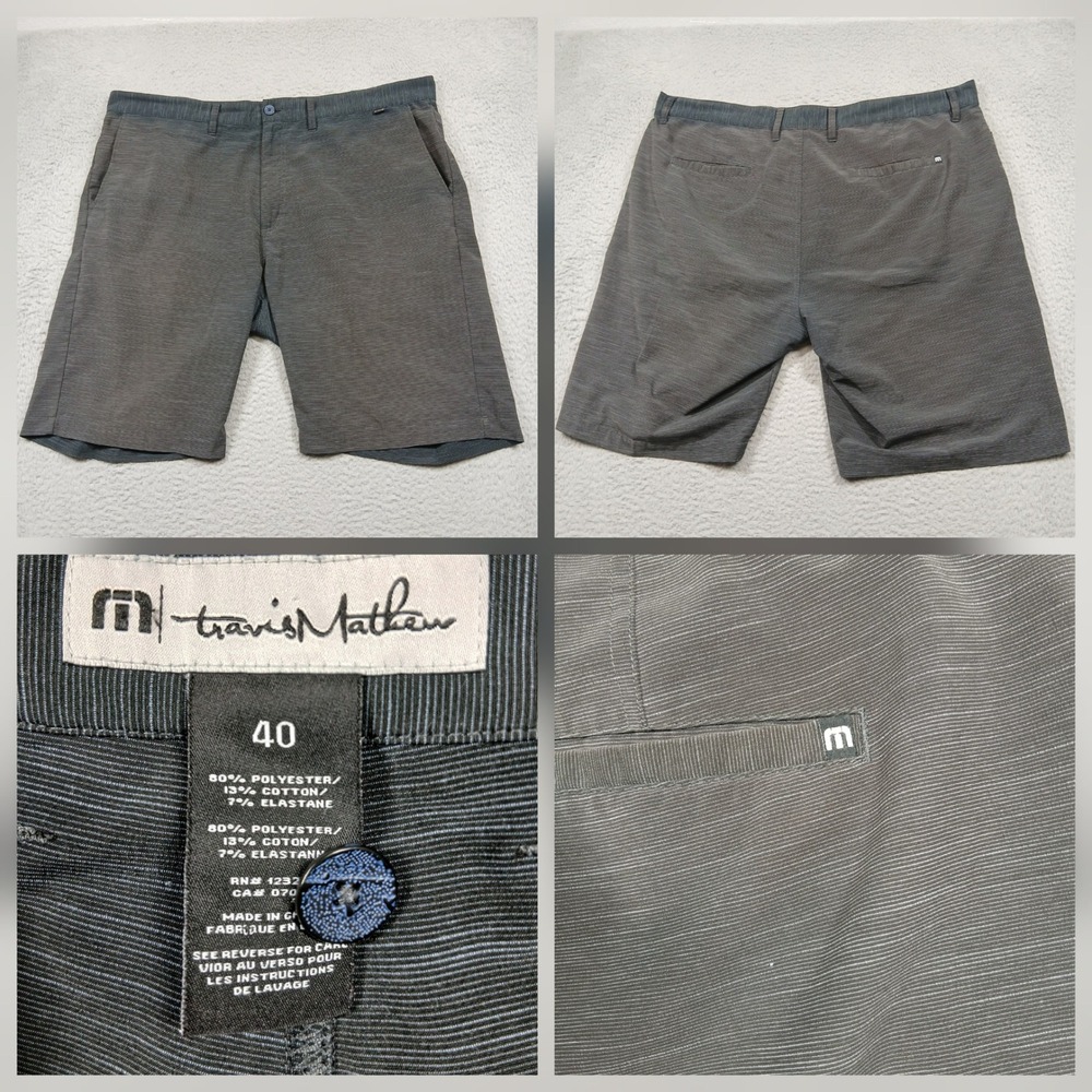 TravisMathew Golf Shorts Men's 40 Gray Stretch Performance Flat Front